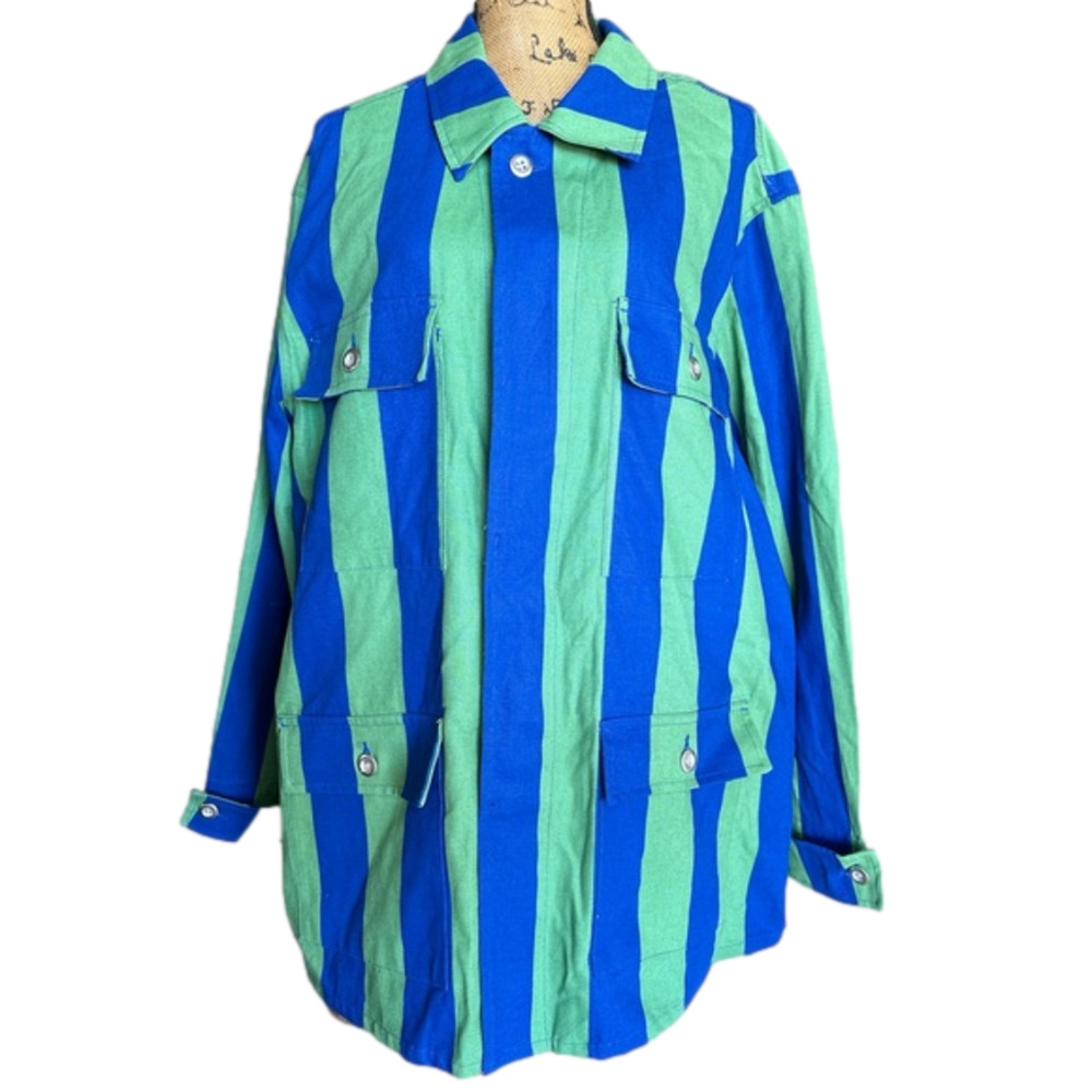 Sammy‎ B Black History Month Blue/Green Striped Button Down Blazer XXL NEW - Picture 2 of 7